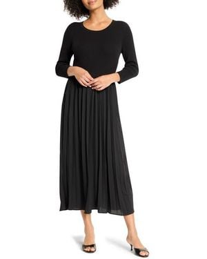 NIC+ZOE Kyrie Long Sleeve Pleated Mixed Media Maxi Dress - Black