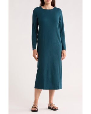 Eileen Fisher Long Sleeve Cotton Blend Jersey Dress - Blue