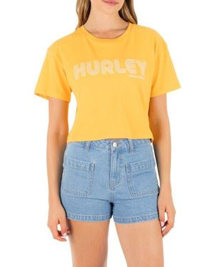 Hurley Rollers Boxy Crop Cotton Graphic T-Shirt - Blue