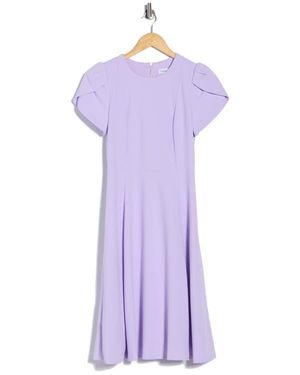 Calvin Klein Tulip Sleeve Fit & Flare Dress - Purple