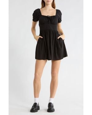 Abound Puff Sleeve Tie Front Minidress - Black