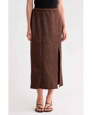 MELLODAY Paisley Faux Suede Maxi Skirt - Brown