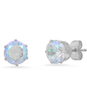 Steeltime Hmy Jewelry Stainless Steel Simulated Diamond 8Mm Stud Earrings - Blue
