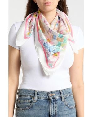 Kurt Geiger Floral Monogram Silk Square Scarf - White