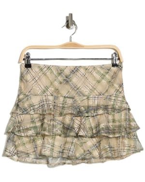 Motel Printed Lace Ruffle Miniskirt - Natural