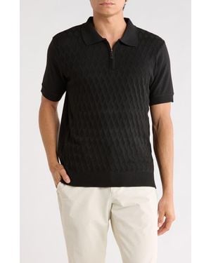 Tom Baine Half Zip Knit Polo Sweater - Black