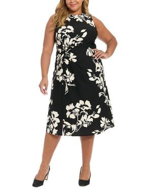 London Times Floral Sleeveless Twist Front Scuba Midi Dress - Black