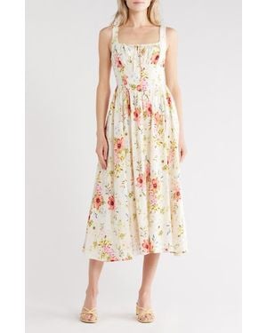 Avec Les Filles Bustier Linen Blend Midi Sundress - Metallic