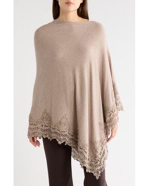 La Fiorentina Lace Trim Poncho - Brown