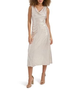 Kensie Draped Metallic Jersey Midi Dress - Natural