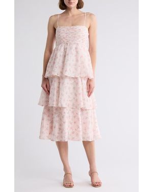 Lush Flounce Pleated Tiered Midi Dress - Pink