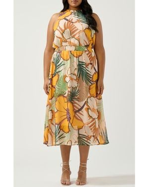 Estelle Paradisa Print Back Tie Midi Dress - Yellow