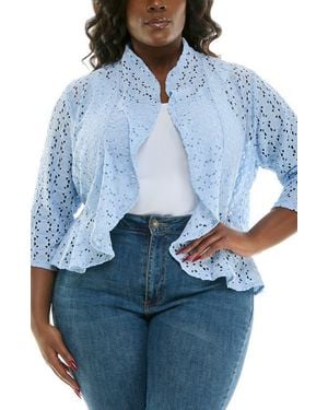 Nina Leonard Lace Three-Quarter Sleeve Bolero - Blue