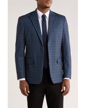 Duchamp Slim Fit Plaid Stretch Knit Blazer - Blue