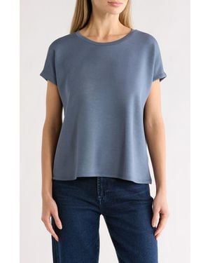 Tahari Extended Shoulder Crewneck Scuba Knit T-Shirt - Blue