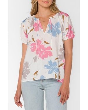 Velvet Heart Katelyn Tie Front Puff Sleeve Top - White