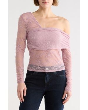 Steve Madden One Shoulder Lace Top - Pink