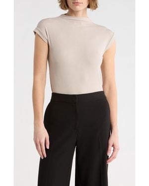 Tahari Mock Neck Rib Knit Top - White