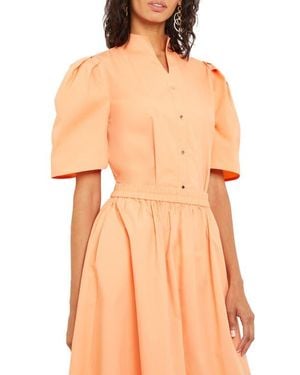 Misook Puff Sleeve Front Button Shirt - Orange