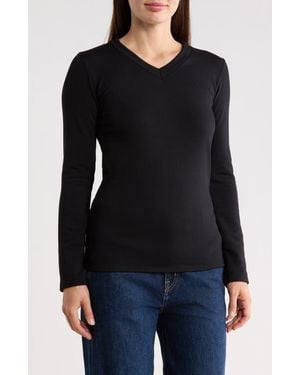 Go Couture V-Neck Long Sleeve T-Shirt - Black