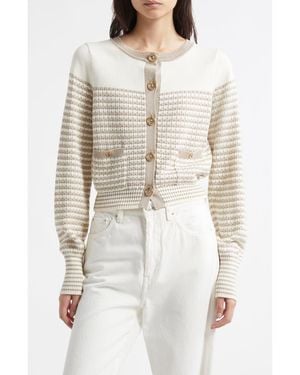 Ramy Brook Bea Metallic Stripe Cotton Blend Cardigan - Natural