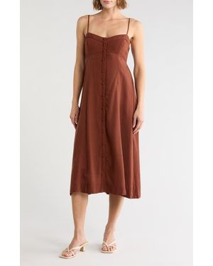 Lush Button Down A-Line Midi Dress - Red
