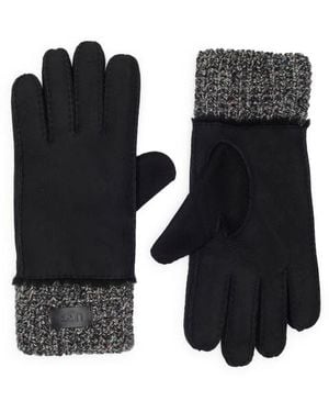 UGG Sheepskin Genuine Shearling & Knit Cuff Gloves - Black