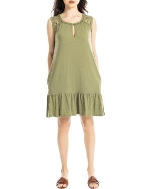 Max Studio Lace Trim Sleeveless Trapeze Dress - Green