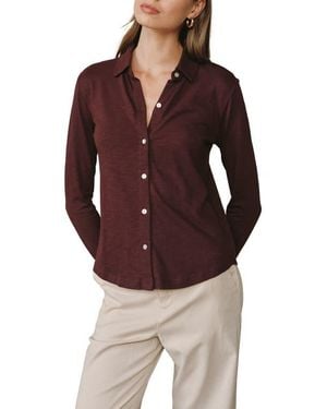 Bella Dahl Cotton Knit Button-Up Shirt - Red