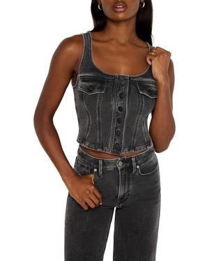 GOOD AMERICAN Jeanius Square Neck Cotton French Terry Corset Top - Black
