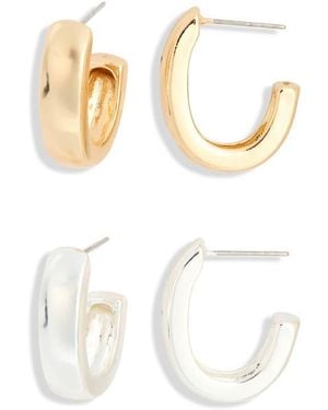 Leith 2-Pack Puffy Huggie Hoop Earrings - White