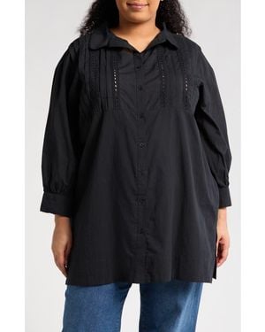 Boho Me Lace Inset Button-Up Shirt - Black