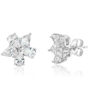 Suzy Levian Cubic Zirconia Flower Cluster Stud Earrings - White