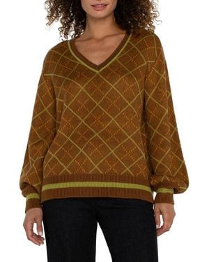 Liverpool Jeans Company Argyle Bishop Sleeve Sweater - Brown