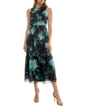 Socialite Metallic Clip Dot Midi Dress - Green