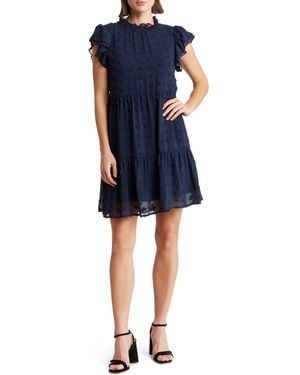 Love By Design Kelsey Chiffon Mini Swiss Dot Dress - Blue
