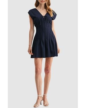 Lush Pleated Cinched Waist Minidress - Blue