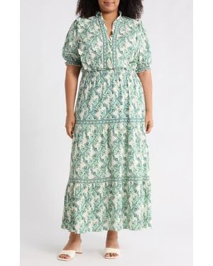 Max Studio Short Sleeve Tiered Maxi Dress - Green