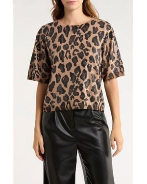 Sanctuary Sequins Short Sleeve Knit Sweater - Brown