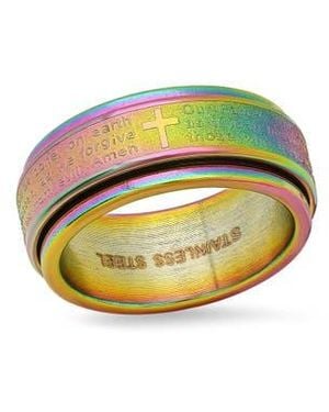 Steeltime Lord's Prayer Stainless Steel Band Ring - Multicolor