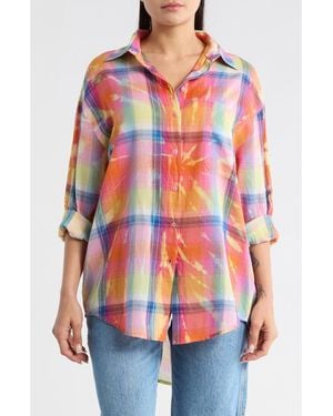 Desigual Oversize Plaid Button-Up Shirt - Red