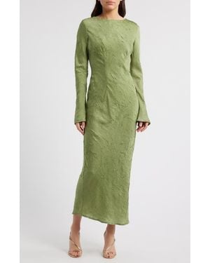 Rare London Crinkle Effect Long Sleeve Dress - Green