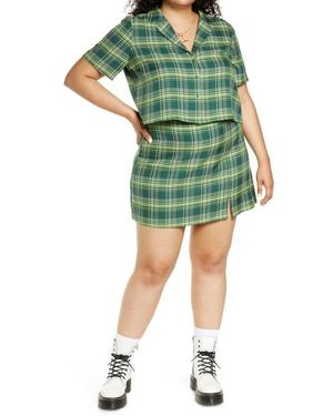 BP. Plaid Crop Button-Up Shirt - Green
