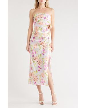 Cinq À Sept Midnight Tulips Denali Strapless Midi Dress - Multicolor