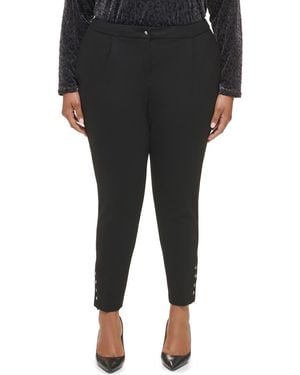 Calvin Klein Pleated Slim-Leg Ponte Pants - Black