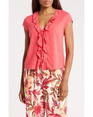 Ellen Tracy Ruffle Tie Front Top - Pink