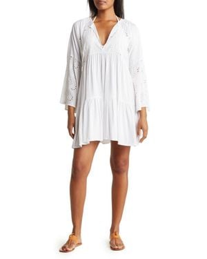 Boho Me Eyelet Bell Sleeve Tunic - White