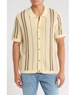 Lucky Brand Stripe Crochet Short Sleeve Button-Up Shirt - Natural