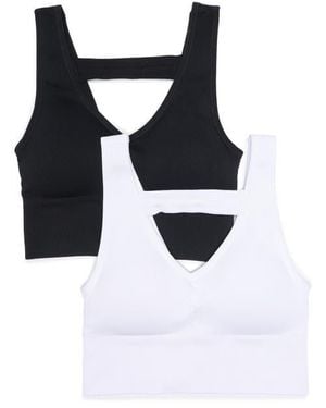 90 Degrees Bianca 2-Pack V-Neck Rib Seamless Bralettes - Black
