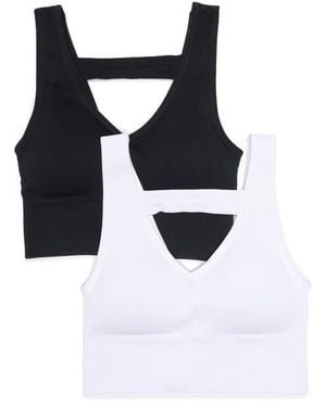 90 Degrees Bianca 2-Pack V-Neck Rib Seamless Bralettes - Black